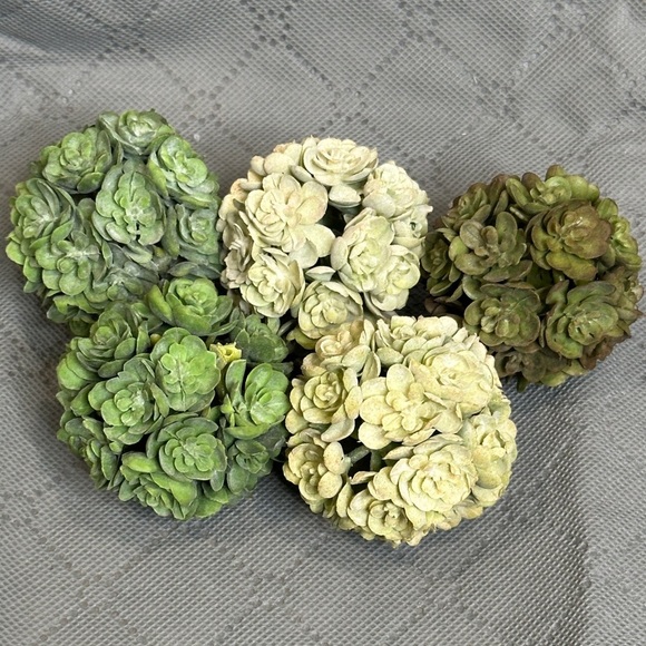 Home Decor Set of 5 Green & Cream Succulent Decorative Balls Floral Elegant NWOT - Picture 8 of 9